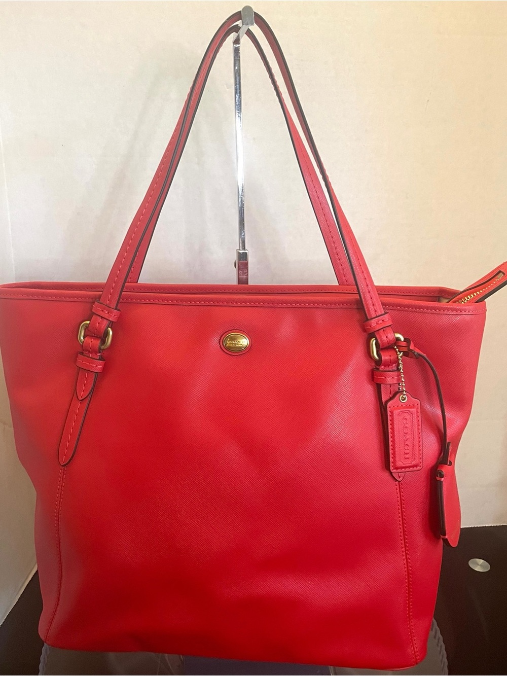 COACH Peyton Saffiano Leather Zip Tote Bag Persimmon Red F27349 NWT